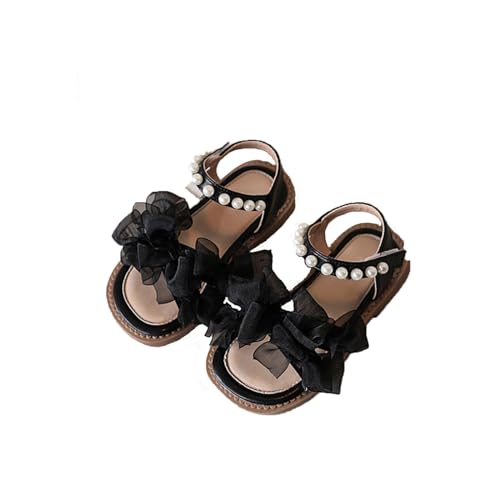 Girls Casual Sandals Kids Open Toe Ruffle Pearl Bow Soft Sole Dress Shoes Wedge Roman Low Heels Beach Flat