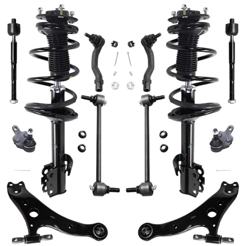Image of Detroit Axle - AWD Front Suspension Kit for Toyota 2001 2002 2003 Highlander 3.0L, Struts w /Coil Spring Lower Control Arms Ball Joints Sway Bar Links Tie Rods Replacement Ready Struts Shocks Assembly