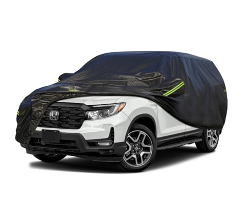 Image of KouKou Waterproof SUV Car Cover Suitable for Honda Passport from 2019 to 2025, 7 Layers Windproof All Weather Waterproof Outdoor Cover Sun Rain UV Dust Snow Protection. Black