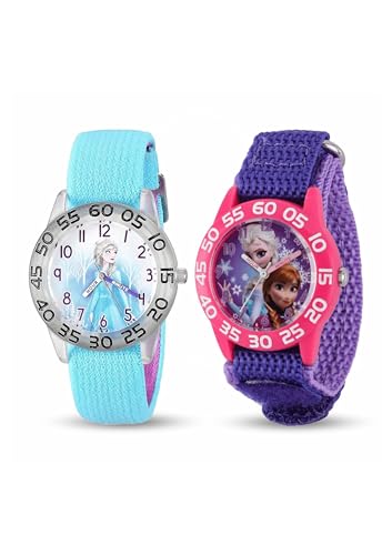 Disney Frozen 2-Pack Watch Set for Kids Ages 47 Featuring Elsa and Anna Snowflake Dial Designs Pink and Black Bezels with Blue and Purple Nylon Straps GET 2 Mystery Bonus Watches