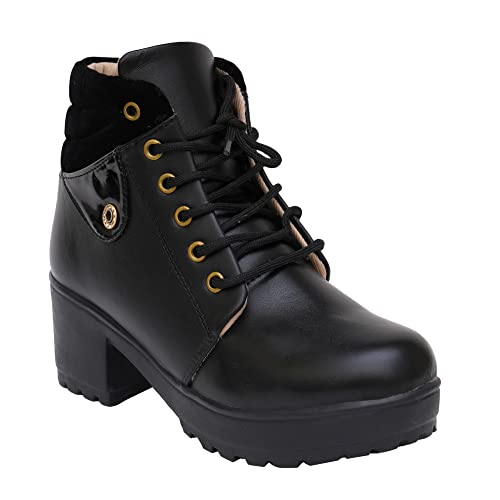 Image of XE Looks 100% Vegan Leather Women's Ankle Boots | Stylish & Trendy Lace-Up Design with Heel | Durable Leather Upper & Cozy Lining | Trendy & Stylish Boots For Girls & Women