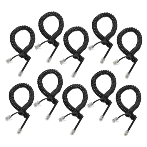 Cable coiled para teléfono de 10 piezas cordón de receptor elástico negro para terminales fijos