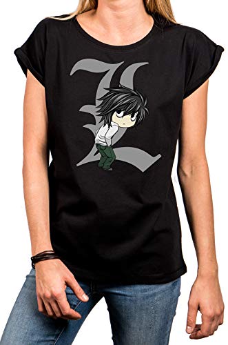 MAKAYA Manga T-Shirt Damen Kurzarm Rundhals mit Aufdruck L Death By Ryuk - Farb Note Schwarz Größe XXL