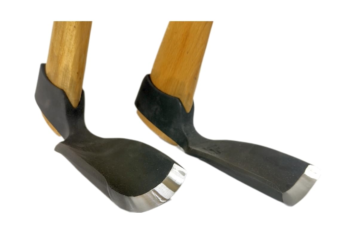 Conjunto de 2 azuelas de talla de madera para cuencos: una azuela pequeña y una azuela grande, ambas con biselado en el interior.