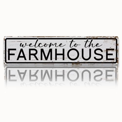 Rustic Farmhouse Sign Metal Signs Welcome to the Farmhouse Retro Metal Tin Signs Welcome Sign for Front Door Porch Decor Farm Decor 15.8x4 Inch