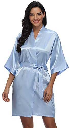 Women's Satin Kimono Robe Wedding Getting Ready Silky Bathrobe Short Bridesmaid Dressing Gown
