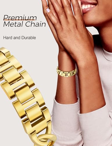 Image of JR.DM Gold Watch Bands for Women Compatible with Apple Watch 46mm 42mm(S3 /2 /1) 44mm 45mm 49mm Adjustable Metal Cowboy Single Chain Bracelet for iWatch Series 11 /10 /9 /8 /7 /6 /5 /4 SE 3 /2 /1 Ultra (No Case)