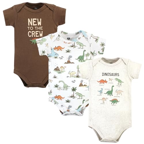 Hudson Baby Unisex Baby Cotton Bodysuits, Dinosaur Adventures 3-Pack, 9-12 Months