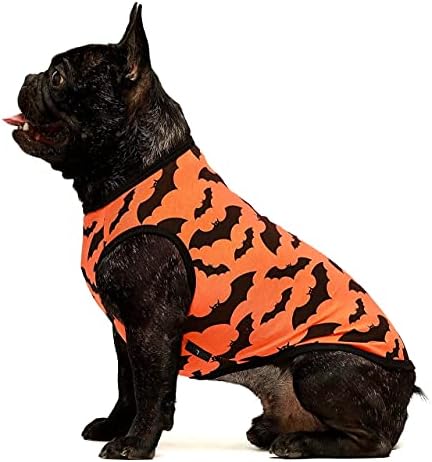 Fitwarm 100% Cotton Halloween Dog Clothes Scary Bat Dog Costumes Doggie Shirts Puppy Shirt Pet Vest Tank Top Cat Tee Orange Large