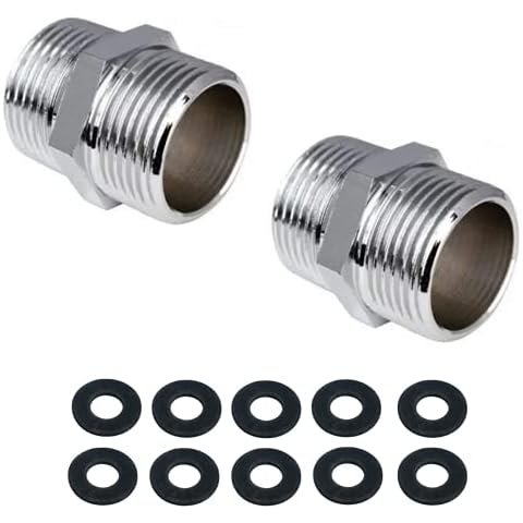 2 Pack Shower Hose Extension 1/2 Inch Shower Hose Connector,Threaded Pipe Connection Male Threaded Connector Accessories Cover