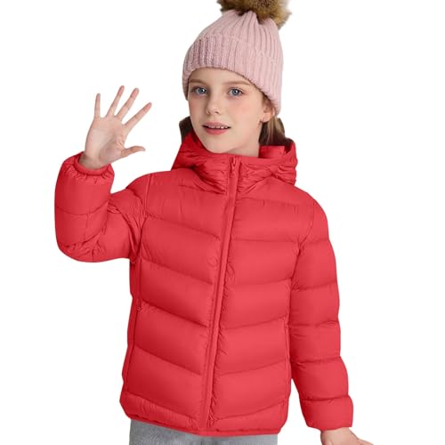 Cappotto invernale per ragazze, piumino trapuntato per bambini, leggero, con cappuccio, tinta unita, caldo, ripiegabile, a maniche lunghe, antivento, Rosso, 14-15 Years