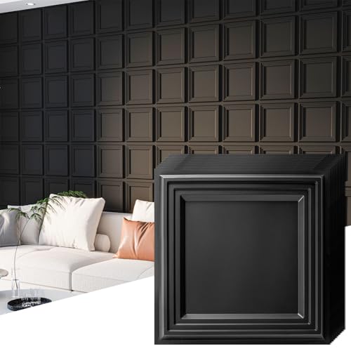 Art3d Confezione da 33 pannelli da parete 3D testurizzati per decorazione d'interni, in PVC impermeabile, pannelli decorativi da parete per soggiorno, camera da letto, ufficio, 30 x 30 cm, Nero