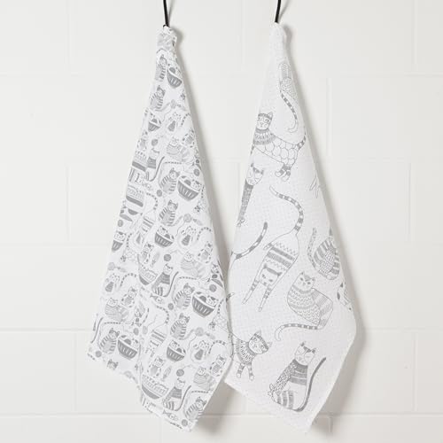 Image of Now Designs Floursack Dishtowel Set of 2 | London Gray Purr Party