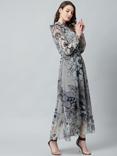 Litzo Women's Chiffon A-Line Maxi Dress (L-64-S_Black