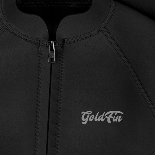 GoldFin Men Wetsuit Top, Mens Short Sleeve Wet Suit Neoprene Jacket 2mm Front Zipper Wetsuits Shirt Cold Water Swim Scuba Diving Surfing Snorkeling, Black,Large
