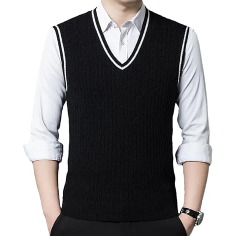 Men’S Preppy Style V-Neck Wool Blend Sweater Vest Sleeveless Basic Knit Pullover