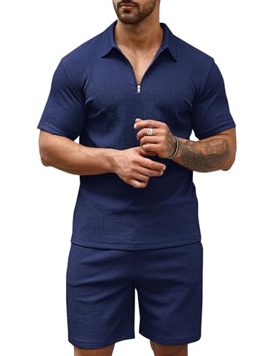 Image of Vogaan Men's Premium Cotton Blend Pyjama Set | Stylish Solid Polo Tshirt and Shorts | Casual Night Suit Wear Set for Man | Summer Co-ords Set with Shorts | Comfortable Nightwear & Loungewear