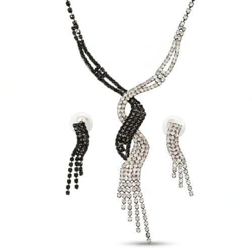 Collar y pendientes de gota de cristal trenzado Avalaya bicolor de 34 cm con extension de 10 cm