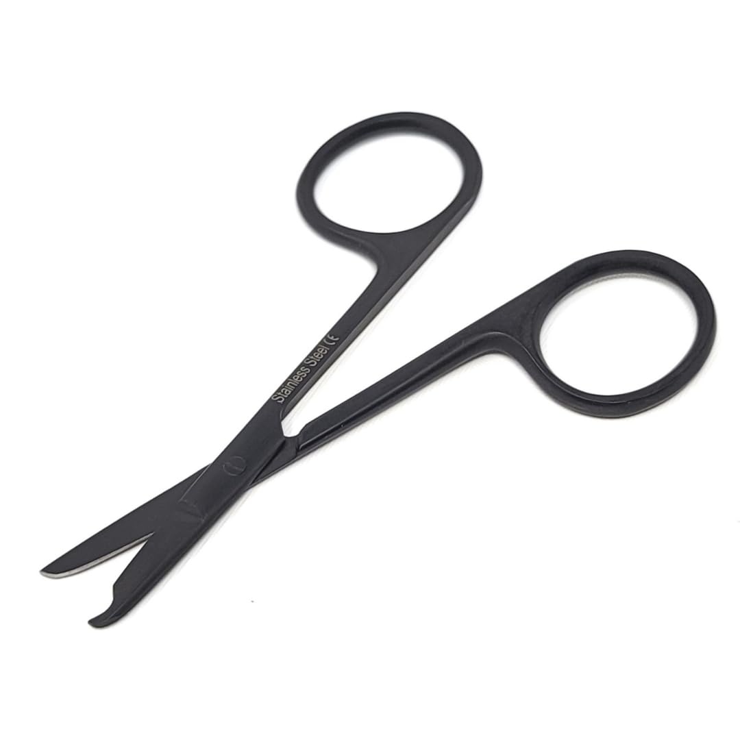IMED Suture Stitch Scissors with Black Fluoride Coating Stainless Steel Shears, Crescent Delicate Hook Shaped Sharp Blades for Multipurpose Cutting (Black 3.5