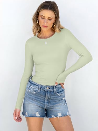 Image of ANRABESS Women Long Sleeve Shirts Rib Knit Slim Fit Tops Basic Tee Spring Outfits Casual T-Shirt Underscrubs Layer Clothes