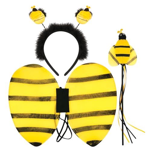 Navoys 3 Piece Bee Costume for Kids - Bumble Bee Wings, Headband and Wand, Animal Fancy Dress, Bug Costume Kids