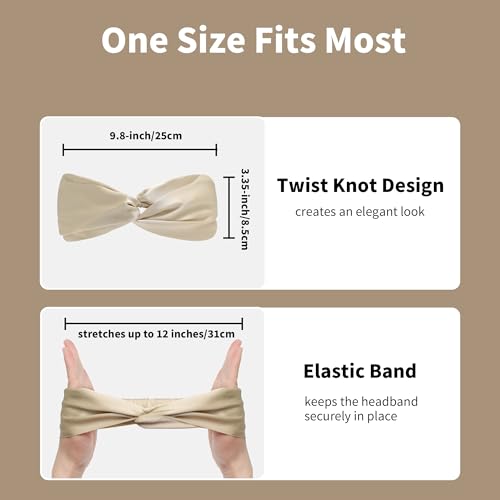 Image of ZLYC Mulberry Silk Headband for Women's Hair, Solid Pale Beige | smooth luxury real silk, stretch elastic no slip fit, makeup spa skincare use, travel daily wear,boho fashion hair accessory