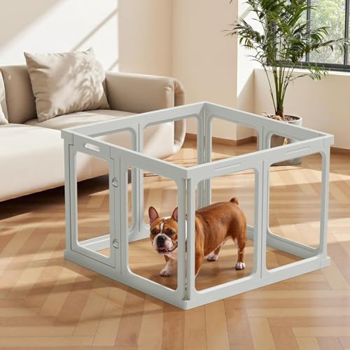 Gardner Pet Acryl Welpenauslauf, 60 cm 8 Panels hundelaufstall für Wohnung, Welpenlaufstall faltbar, Transparent, mit Saugnäpfen Laufstall Hund, geeignet für Welpen, Kaninchen, Katzen, Schweine, Grau