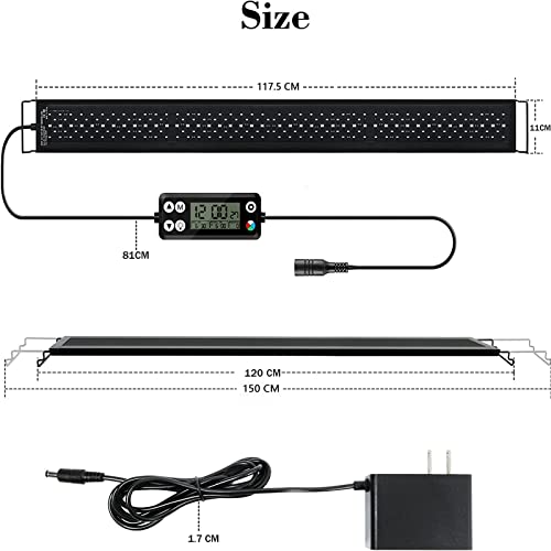 Aquarium LED Beleuchtung, 42W Dimmbare Aquarienbeleuchtung mit Timer für 120cm 2815 lumen Aquarium Fisch Tank Fisch Pflanze mit Verstellbarer Halterung – Bild 3
