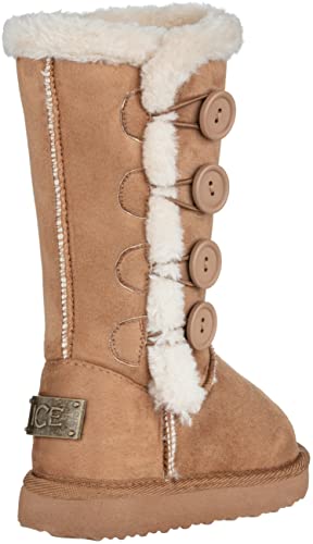 Girls Kids Four Button Faux Fur Lined Shearling Mid Calf Winter Boots3