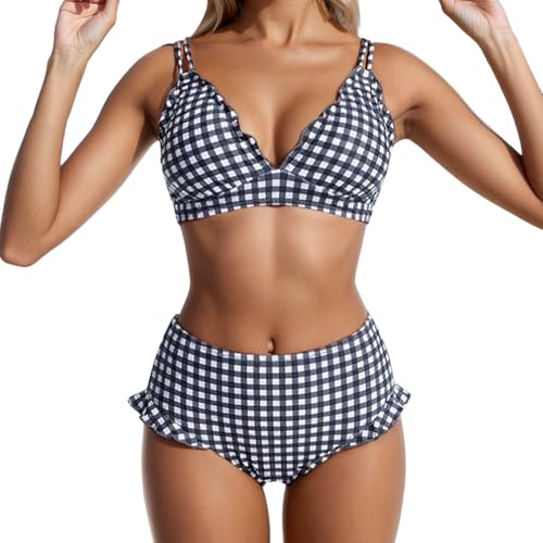 Bikini femme 2 pièces col V rayé style triangle et shorty boxer pour plage