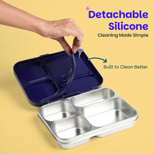 Image of Basil Bento Ace 4C Stainless Steel Lunch Box for Kids | 4 Compartment Leakproof Tiffin Box for Teens & Adults | BPA-Free, Easy-to-Open School Lunch Box | Pixel Rush