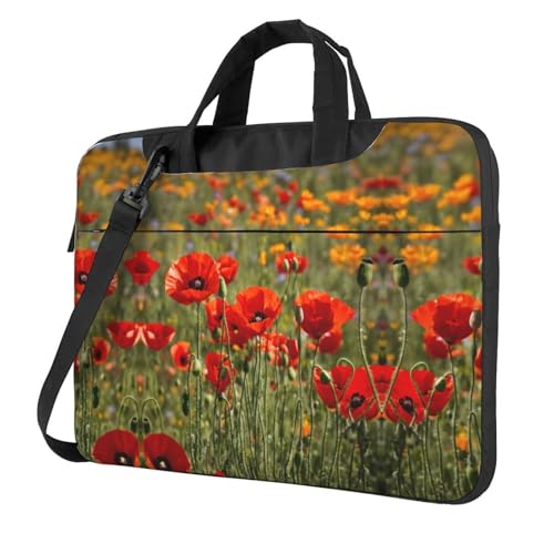 bvgweet Sac à bandoulière pour ordinateur portable Motif fleurs de coquelicot 13/14/15,6", Noir , 13 inch