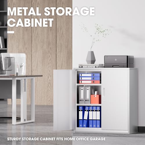 Image of DNA Motoring 36'' Metal Storage Cabinet, Locking Tool Cabinet with 2 Doors and 2 Adjustable Shelves, Heavy Duty Metal Locker for Garage,Office,Home,Gym, White, TOOLS-00631-WH-WH-A