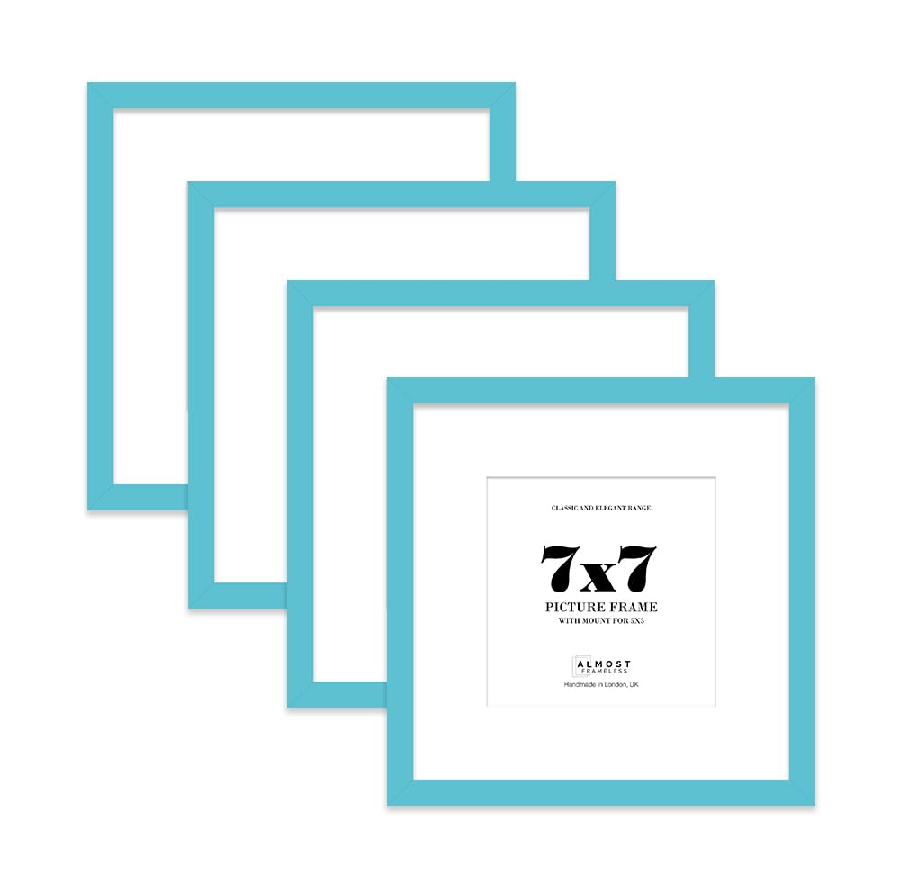 7x7 Turquoise Picture Frame with Mount for 5x5 Photos, Prints - Modern Square Wall Frame, Set of 4