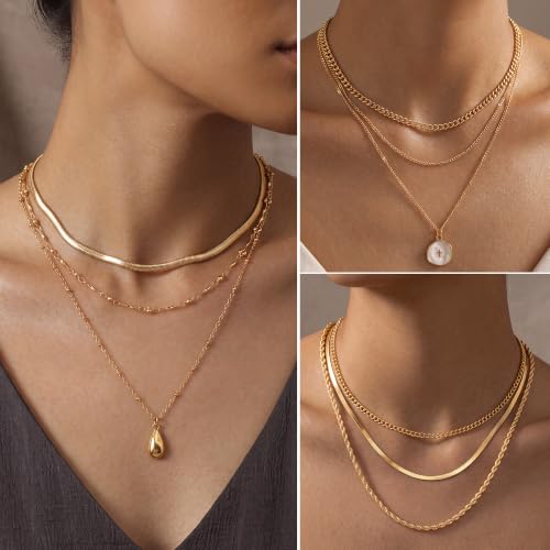 Image of FAXHION 68 Pcs Gold Jewelry Set for Women with 7 Necklace, 17 Bracelet, 5 Hoop Earrings, 15 Stud Earrings, 24 Knuckle Rings for Women Jewelry Set for Women Gift