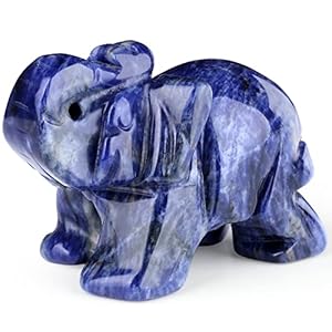 QINJIEJIE Crystals Elephant Decor Blue Sodalite Cute Desk Stones Statue Natural Gemstones Decoration Home Room Office Pocket Figurine Meditation Spiritual Christmas Stocking Stuffers Gift Women