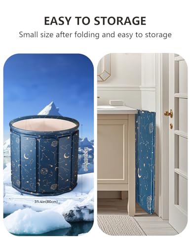 Foto de Bañera portátil para adultos, bañera plegable independiente para ducha, bañera de hielo caliente con espuma térmica gruesa para mantener la temperatura, bañera de PVC para exteriores (azul (imagen 7)