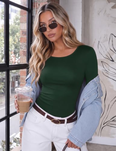 Ekouaer Long Sleeve Shirts for Women Scoop Neck Tight Slim Basic Fitted Top - image 2