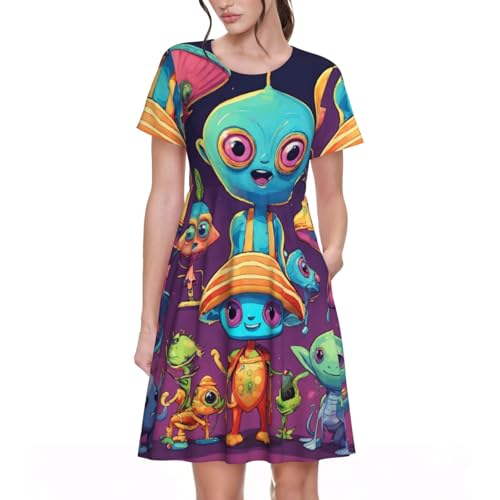 Robe d'été astronaute pour femme fluide et respirante à manches courtes