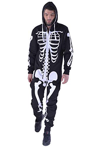 Esqueleto de Halloween mono unisex negro talla XL ropa cómoda para disfraces adultos