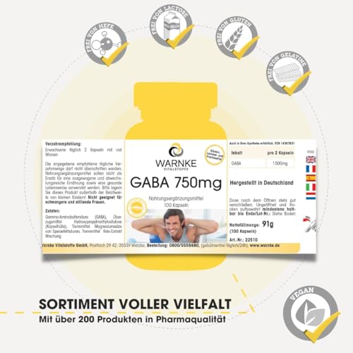 GABA Kapseln 750mg von Warnke Vitalstoffe – 100 Kapseln vegan
