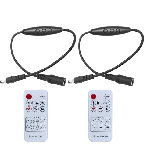 Clearhill 2Pcs 12V DC Dimmer Switch with 5521 Male and Female DC Connectors,Remote Control,6-Speed Dimming,ON-Off Function,22AWG Wire,60s delay Off,for 12V Single Color Led Lights(Black)