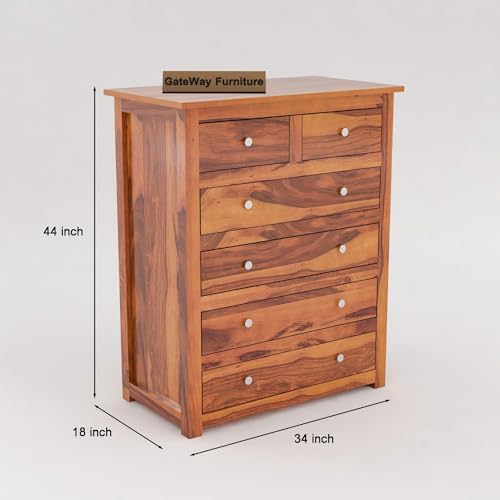 Image of GateWay Furniture Sheesham Wooden Chest of Drawers Wooden Dresser for Bedroom 6 Drawer | Wooden Storage Cabinet | Clothes Storage Organizer | Drawer Chest of Drawers for Living Room (Carter Honey 1)