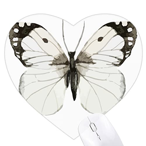 Tapis de souris ailes de papillon blanc noir design cœur bicolore à haute sensibilité