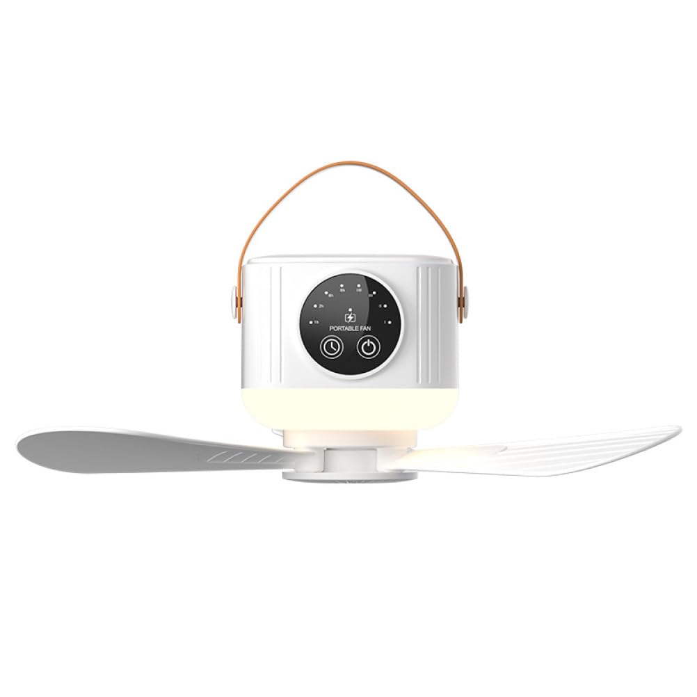 Striegro Battery Operated Ceiling Fan, 7200mah Tent Ceiling Fan Rechargeable with Night Light & Remote Hanging/Desktop Portable Fans, White..