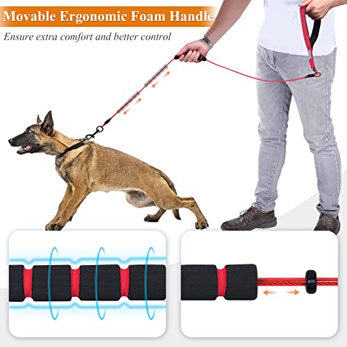 VIVAGLORY Hundeleine Edelstahl Toughbite Hundeleine Bissfest, Welpenleine Führleine mit Doppelgriff & 2 Griffen für Hausleine Joggingleine, Kette Metall Edelstahl & Bissfest für Hunde, 180cm, Rot