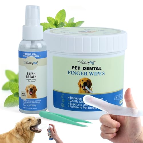 Pet Dental Finger Wipes for Dogs & Cats – 50 Mint Flavor Dog Dental Wipes + Mint Fresh Breath Spray, Dog Tooth Brushing Kit, Helps Remove Bad Breath & Plaque & Tartar Buildup - image 8