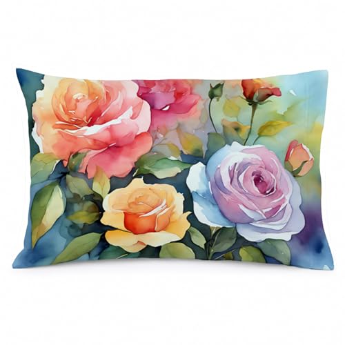 Caroline's Treasures DAC1608PILLOWCASE Roses in Watercolor Fabric Standard Pillowcase Lightweight Super Soft Easy Care Decorative Artwork Pillowcase, Standard