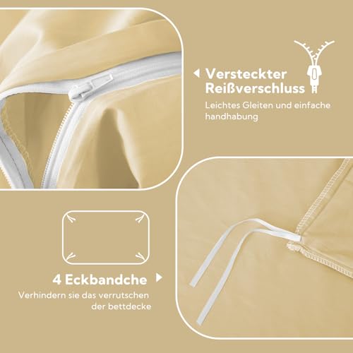 SOULFUL Satin Bettwäsche 200x200 Baumwolle Kühlend, Oeko-Tex, Dunkelbeige – Ansicht 4