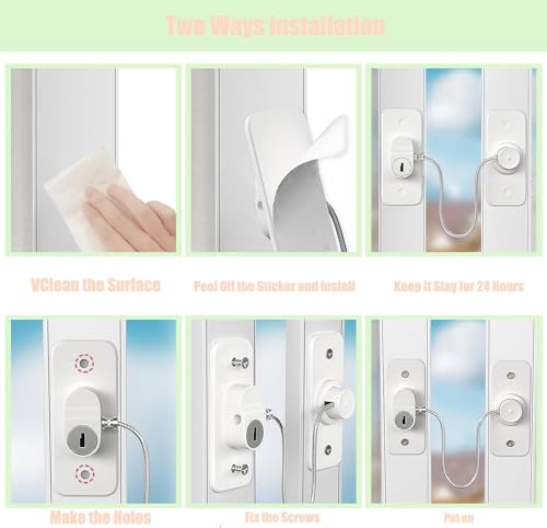 Miniatura 2 de Oruiiju Juego De 2 Candados De Seguridad Para Bebés, Cerraduras Para Puertas De Nevera Y Congeladores Con Llave, Restricción De Ventana Con Cable De Bloqueo, Blanco